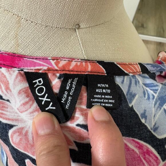 ROXY Hawaiian Floral Print Square Neck Button Down Mini Women's Dress Medium - Picture 5 of 7